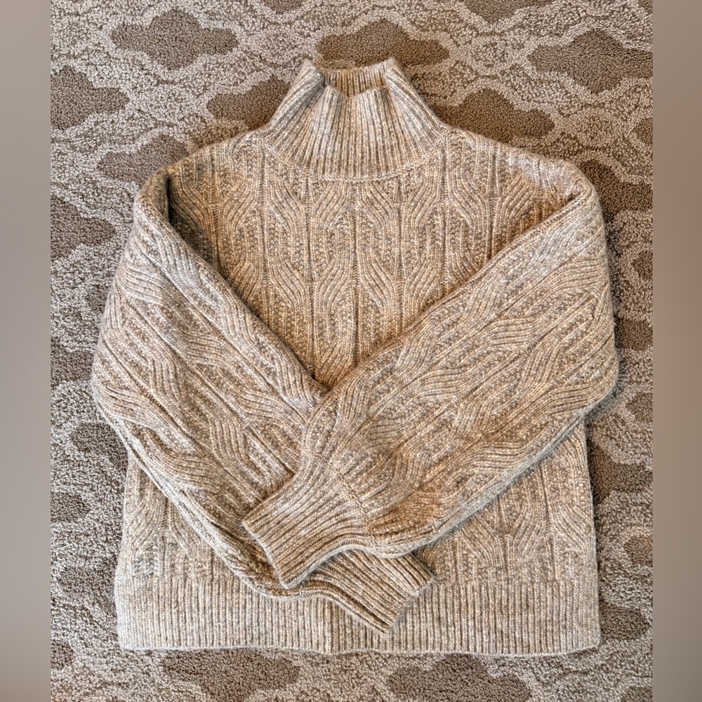 Prologue Neutral Cozy Ribbed Cable Knit Turtleneck Sweater - Size XS